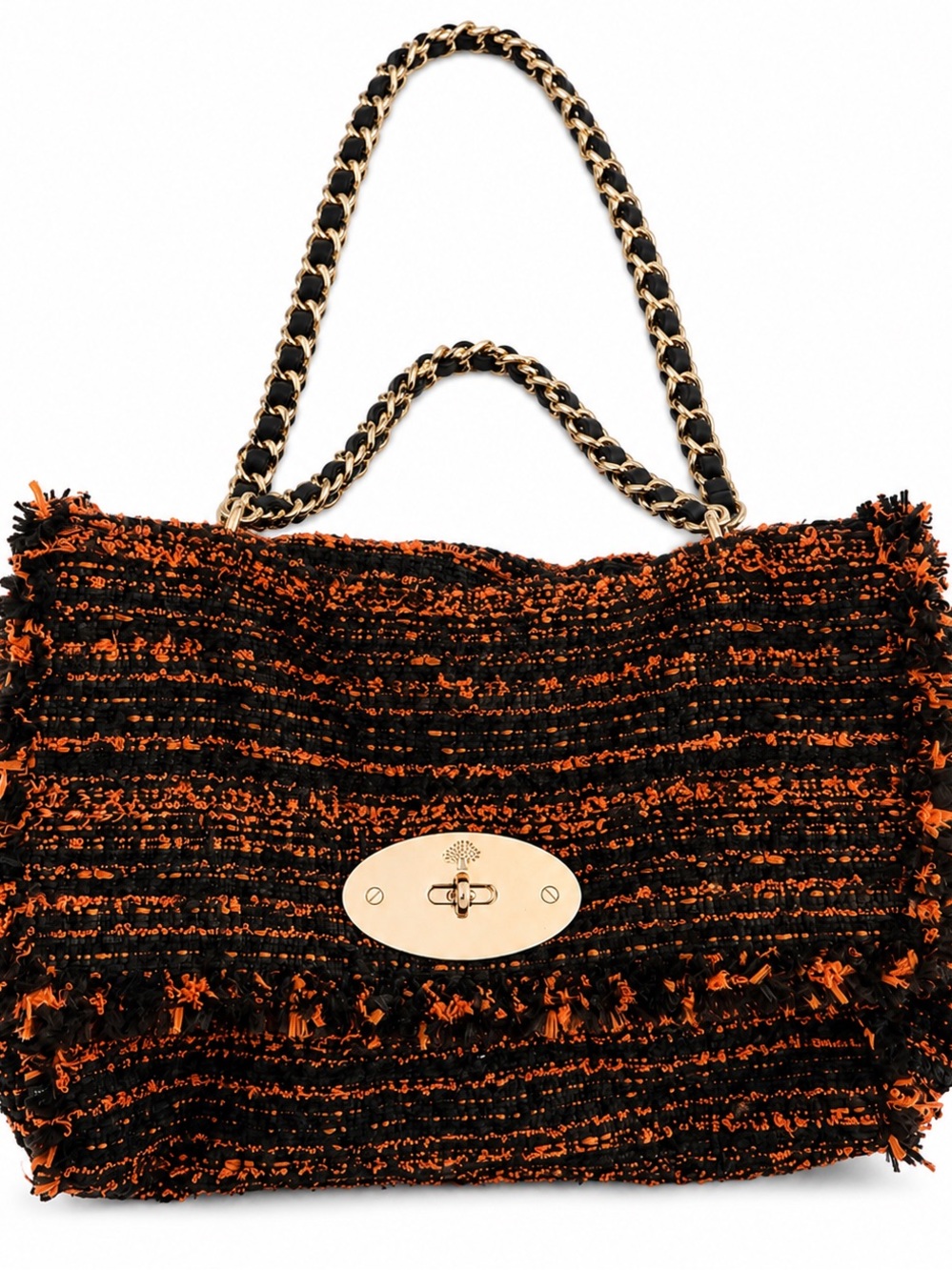 Mulberry Orange & Black Tweed Chain Shoulder Bag | Wool Bouclé Style